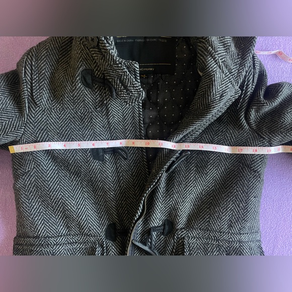 WeSC Thora Hooded Herringbone Wool Blend Duffel Coat Toggle + Zip Gray Size S - Picture 11 of 12